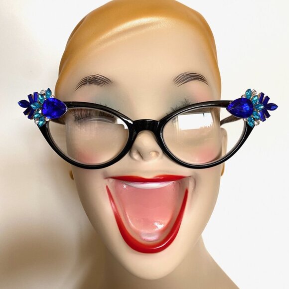 Vixen Readers shiny Jet frames with bright blue and aqua rhinestones +.50 main image 6